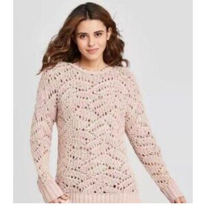 Lane Bryant Women’s Tunic Knit Pullover Open Stitch Sweater Pink Size 18/20